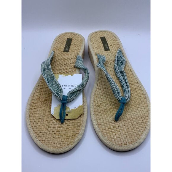 J. Crew Blue/Tan Wedge Thong Sandals, Size 8.5 - Picture 2 of 8